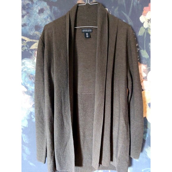 Adrienne Vittadini 100% Merino Wool Green Cardigan Sweater Split Back Small - Picture 1 of 3